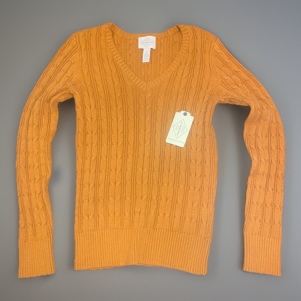 St. Johns Bay Cable Knit Sweater Roasted Pecan Brown V Neck Sweater NWT - XS